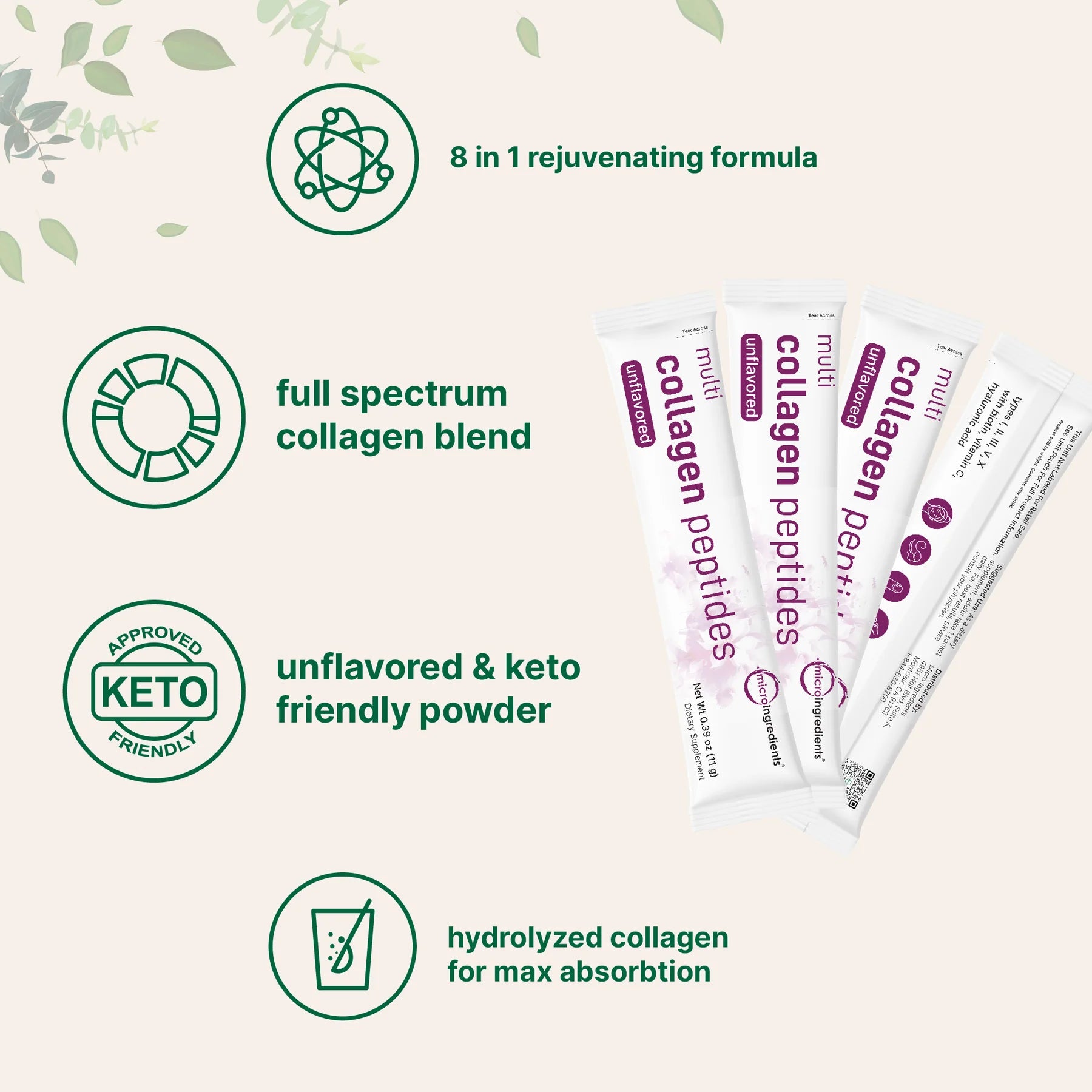 Multi Collagen Peptides Powder - Hydrolyzed Protein Peptides (Type I,II,III,V,X) with Hyaluronic Acid, Biotin & Vitamin C Unflavored